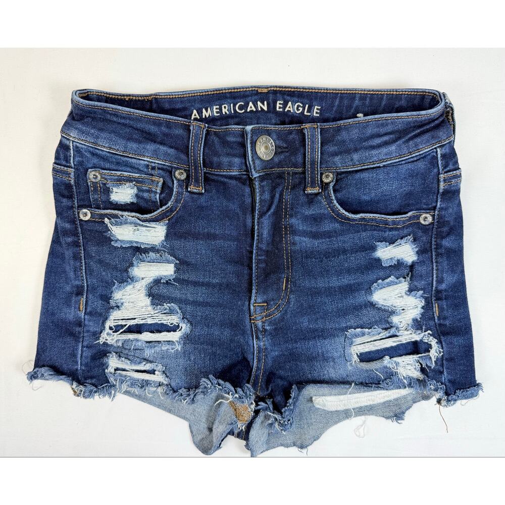 American Eagle Next Level Stretch Denim Shorts Distressed Raw Hem 00